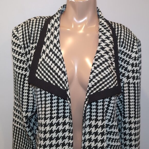 Vintage Houndstooth Overcoat Trench Duster Jacket Open Front Mid Length 80s 90s - Picture 2 of 13